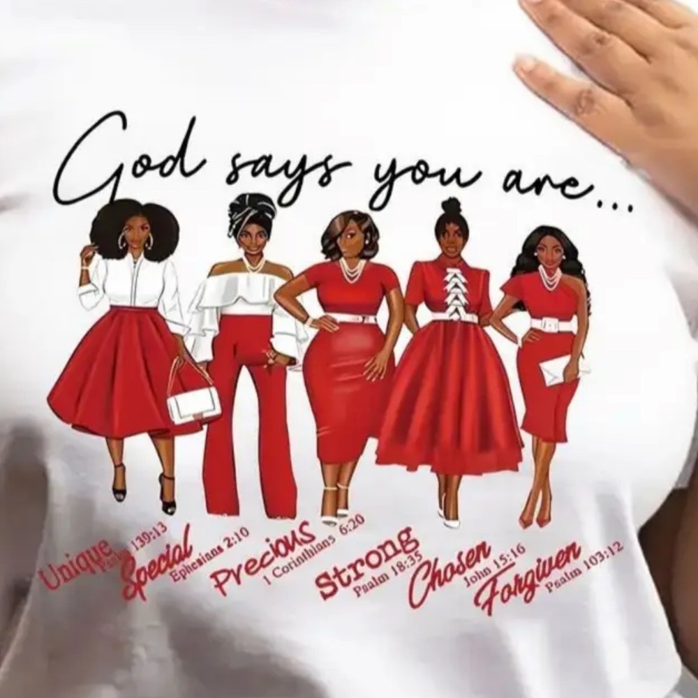 “God Says You Are” Red & White Scripture Graphic Tee for Women - Picture 2 of 2